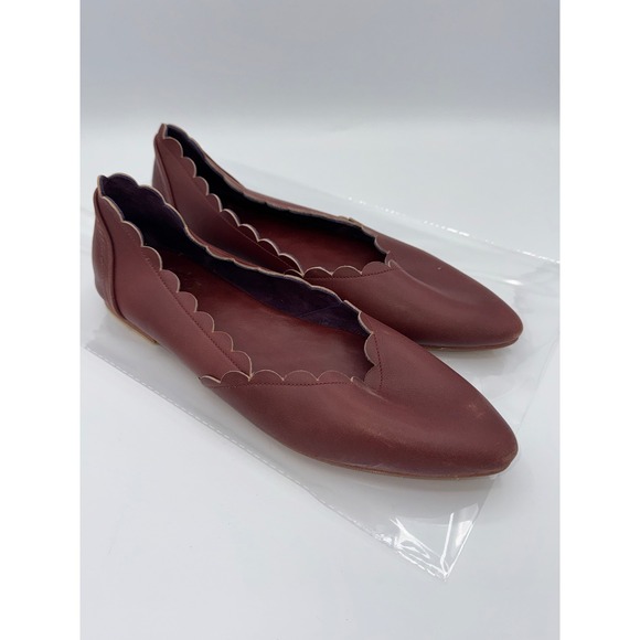 Bali Elf Shoes - Bali Elf Handmade Burgundy Leather Scalloped Pointed Toe Flats Shoes Women 10.5